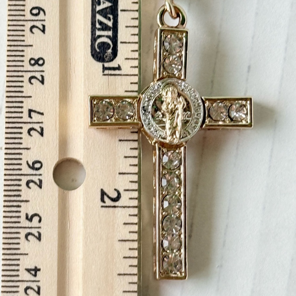 New Italian laminated gold chin 24”  with San Benito crucifix /Crystals for men‎